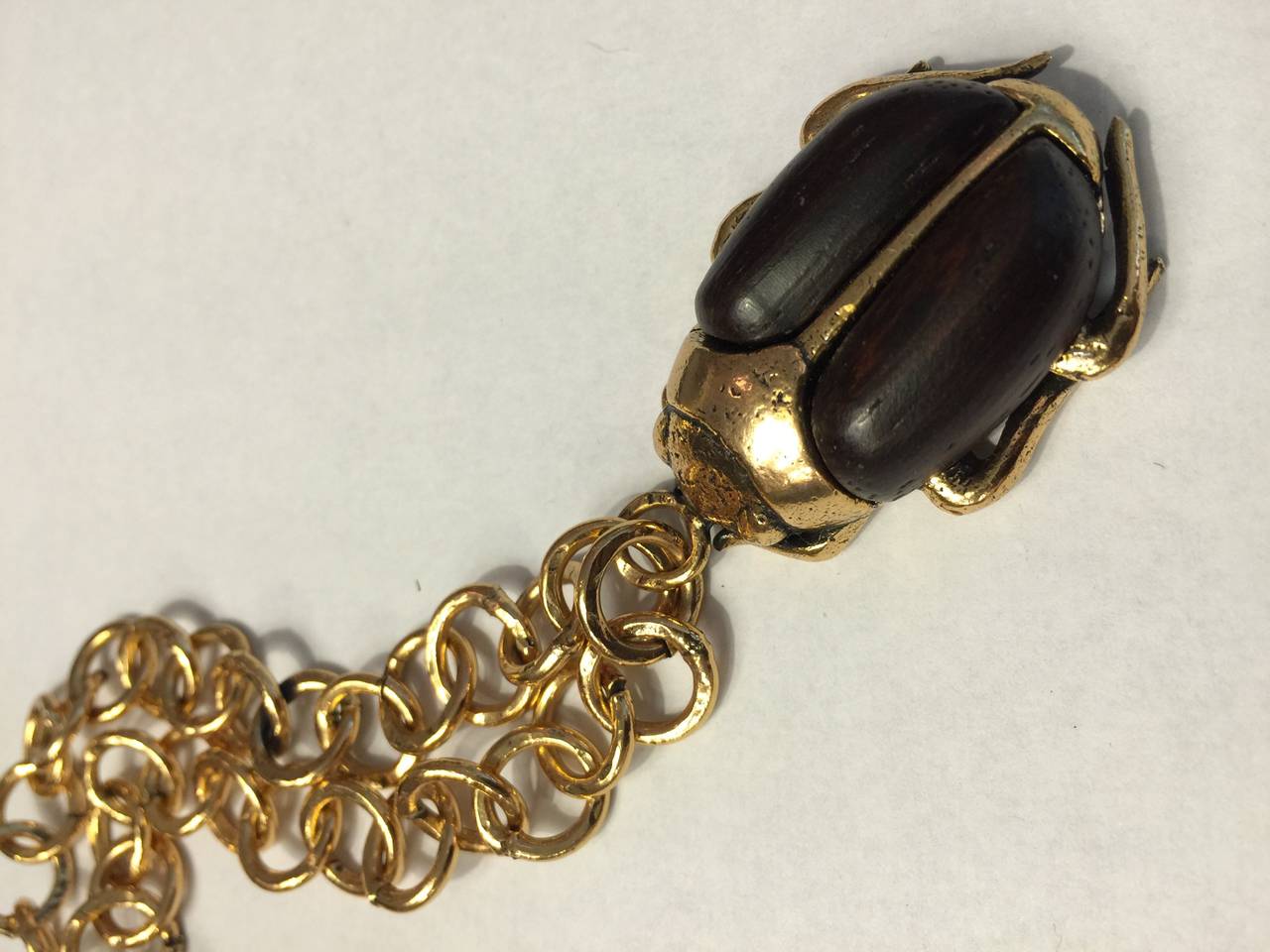 20th Century Beautiful Scarab Runway Necklace in Bronze and Ebony