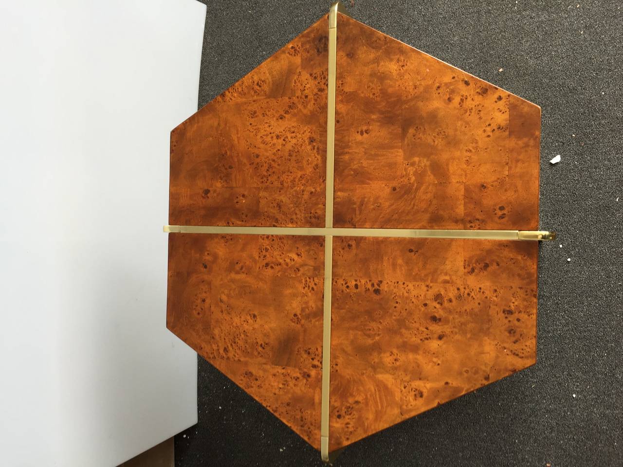 1970s Burl and Brass Octogonal Side Table  by Mastercraft