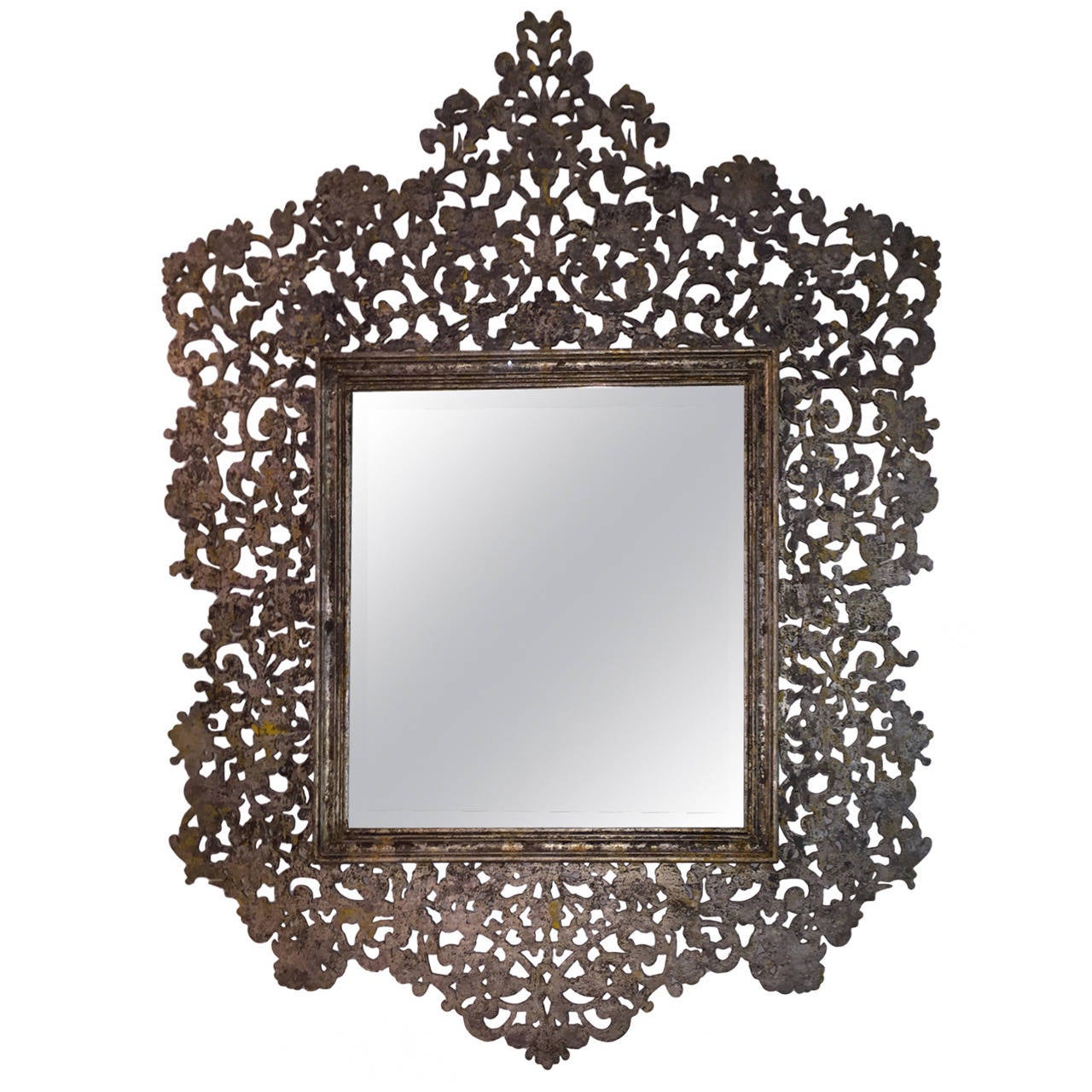 Fine Vintage AngloIndian Stencil Cut Metal Mirror at 1stDibs