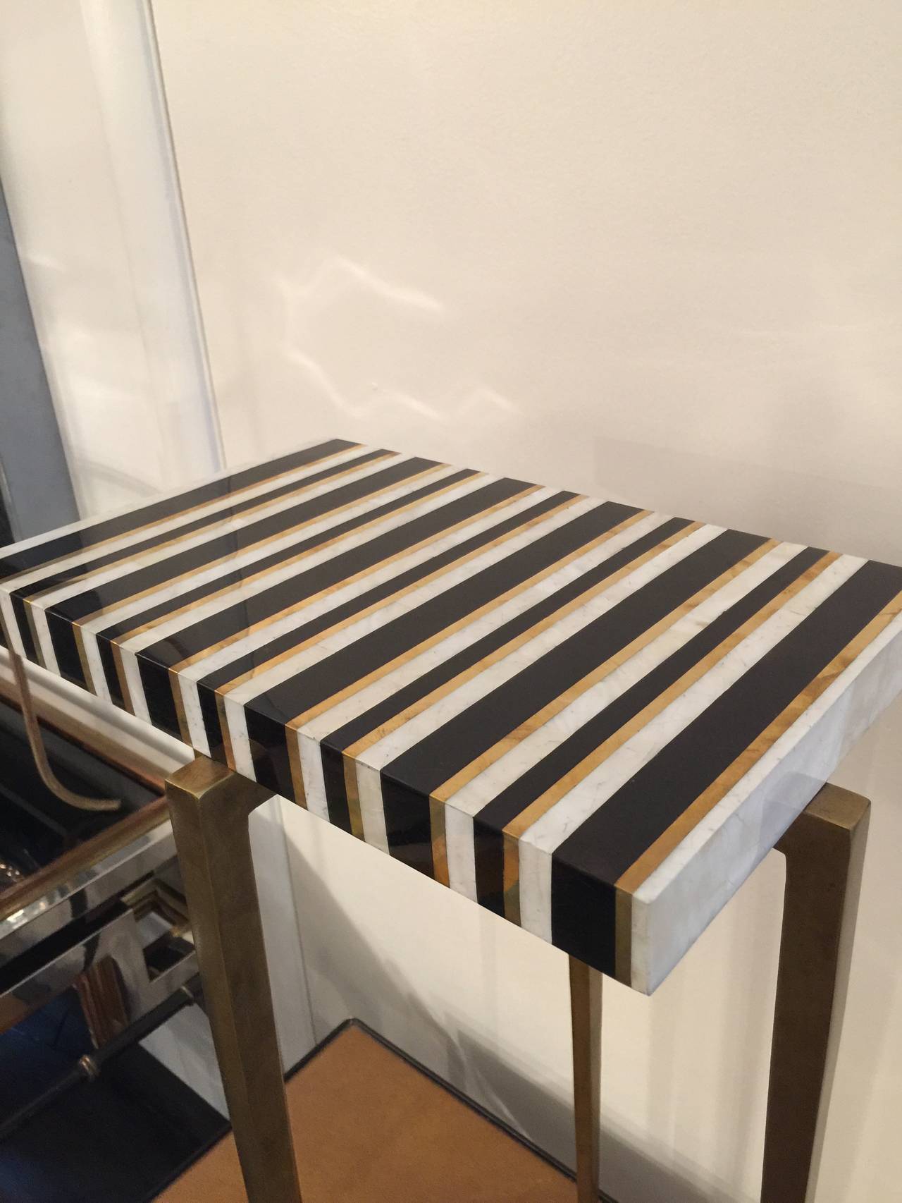 French Mother-of-Pearl and Brass Inlay Striped Table