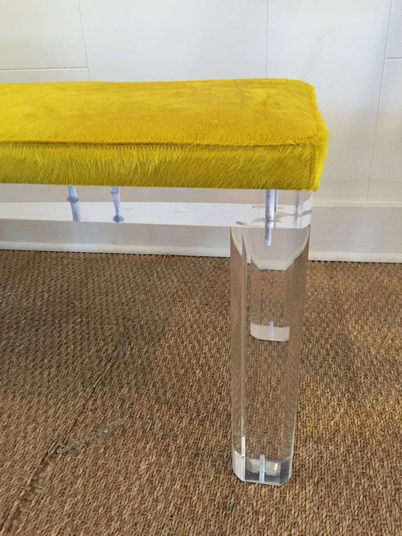 American Thick Lucite Bench with Vibrant Cowhide Seat