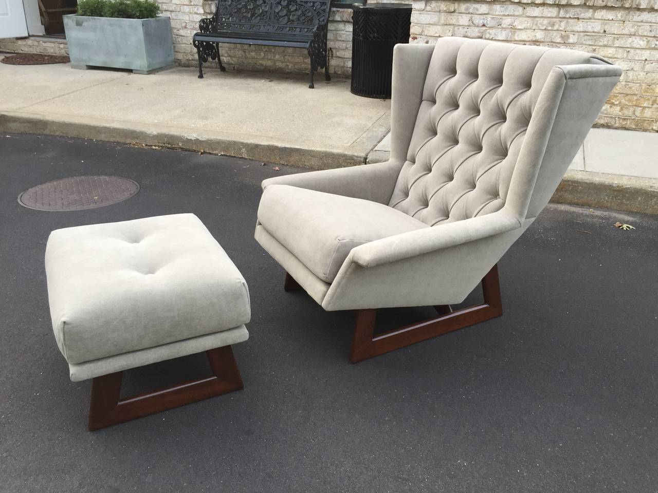 Walnut Sculptural Wingback Lounge Chair and Ottoman