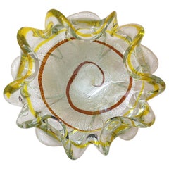 Italian Murano Silver Foil and Citrine Stripe Glass Bowl