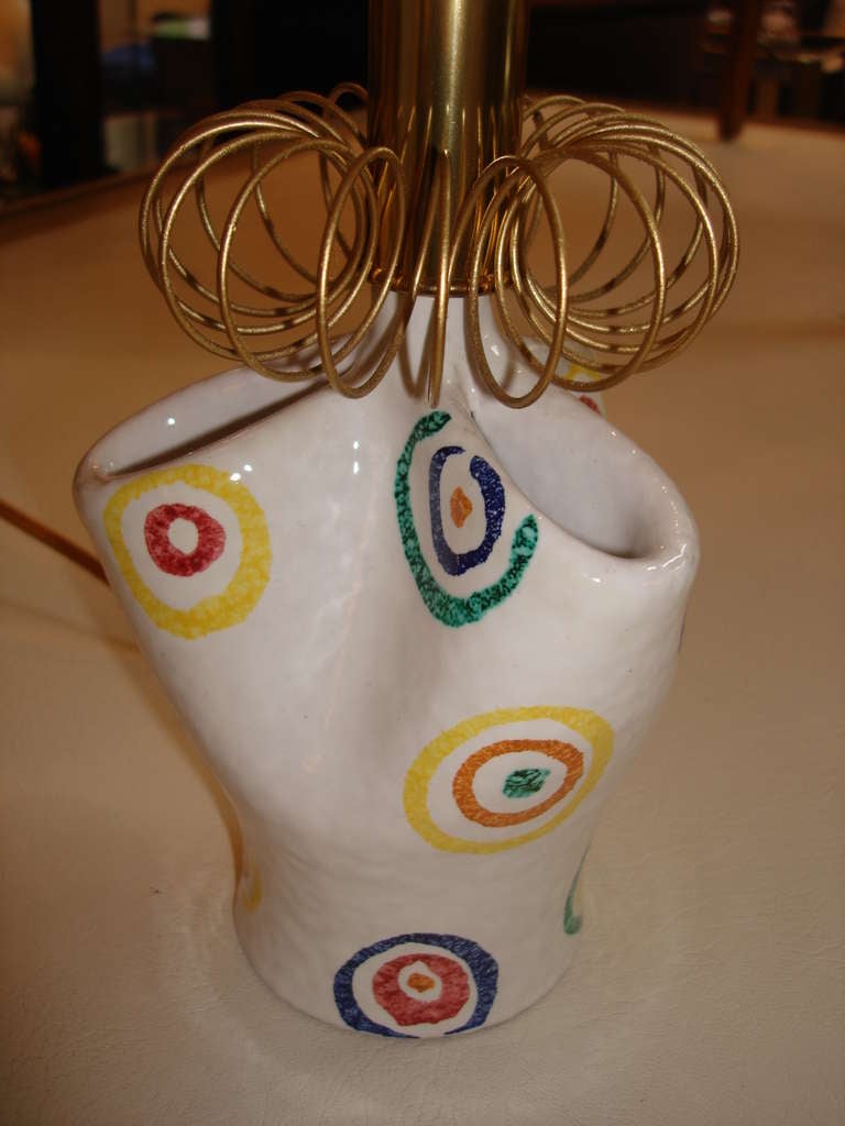 Italian Pair of Jouve Style Painted Ceramic Boudoir Lamps For Sale
