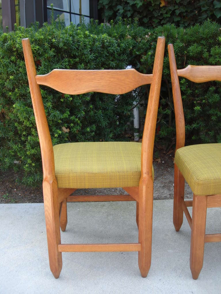 Mid-Century Modern Vintage Guillerme et Chambron Rare Set of Six (6) French Oak Chairs For Sale