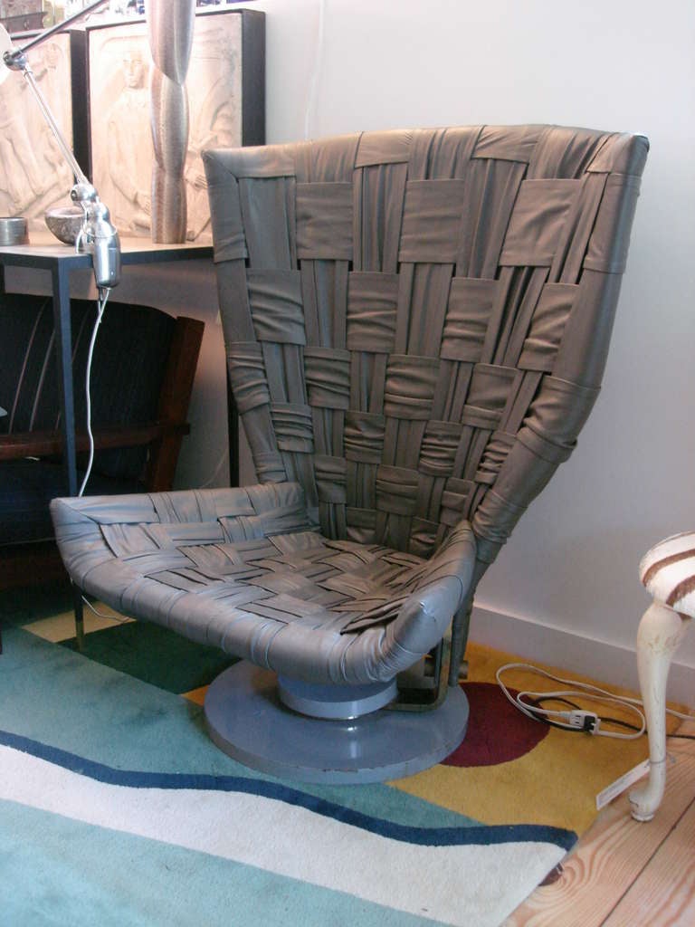 Production Most, Italy, Circa 1982. Great scale and beautifully crafted leather woven chairs.