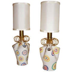 Pair of Jouve Style Painted Ceramic Boudoir Lamps