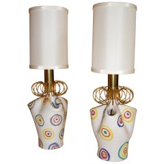 Pair of Jouve Style Painted Ceramic Boudoir Lamps