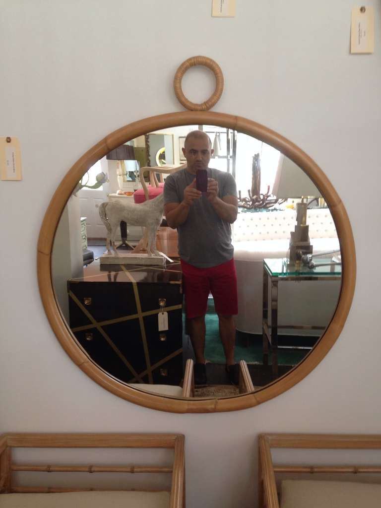 American Exceptional Oversized Bamboo Round Mirror