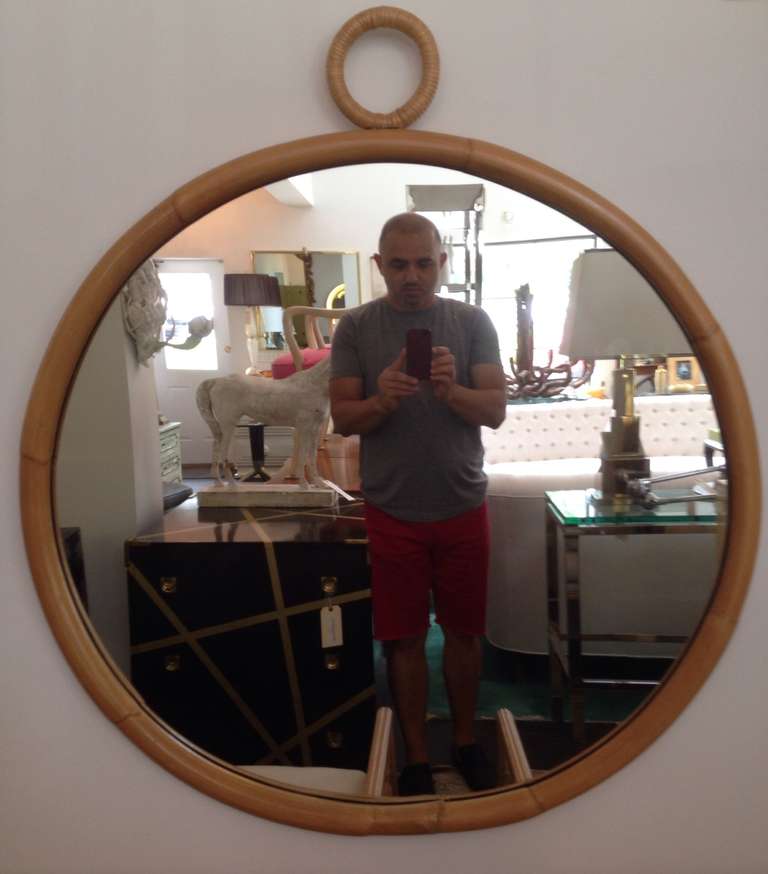 Exceptional Oversized Bamboo Round Mirror In Excellent Condition In East Hampton, NY