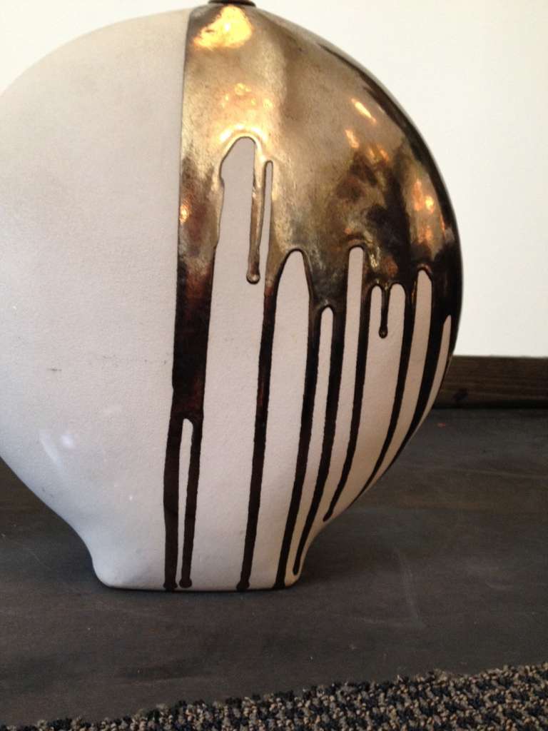 Italian Ceramic Table Lamps with Bronze Metallic Drip Glaze