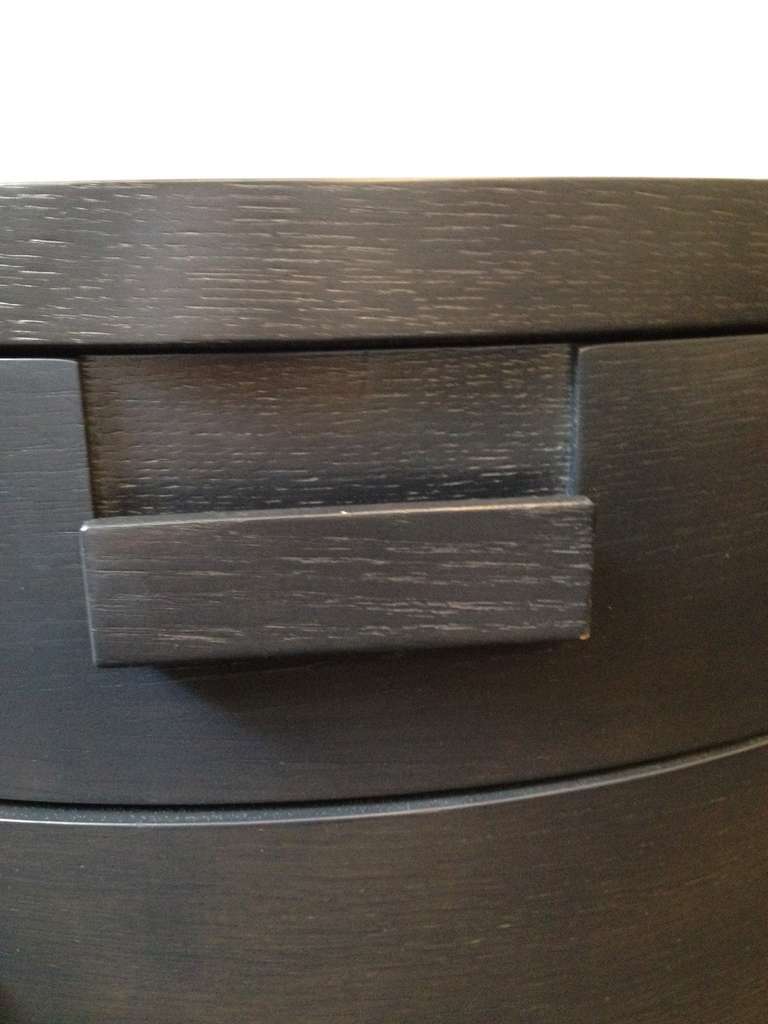 Pair of Beautiful Ebonized Oak Oval Nightstands In Excellent Condition In East Hampton, NY