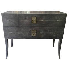Charcoal Shagreen 2 Drawer Cabinet with Bronze Pulls