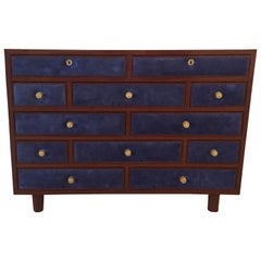 Chest of Drawers with Blue Suede and Gold-Plated Pulls