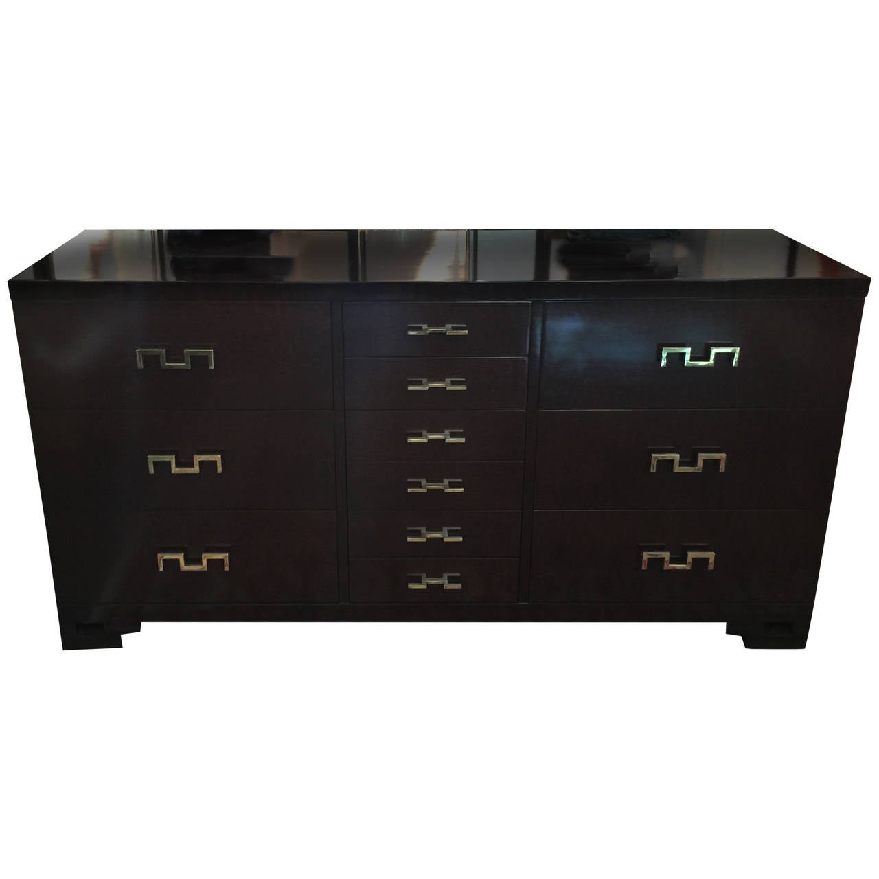 Dark Stain Burl Wood with Original Brass Key Hardware For Sale
