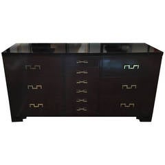 Dark Stain Burl Wood Cabinet with Original Brass Key Hardware 7