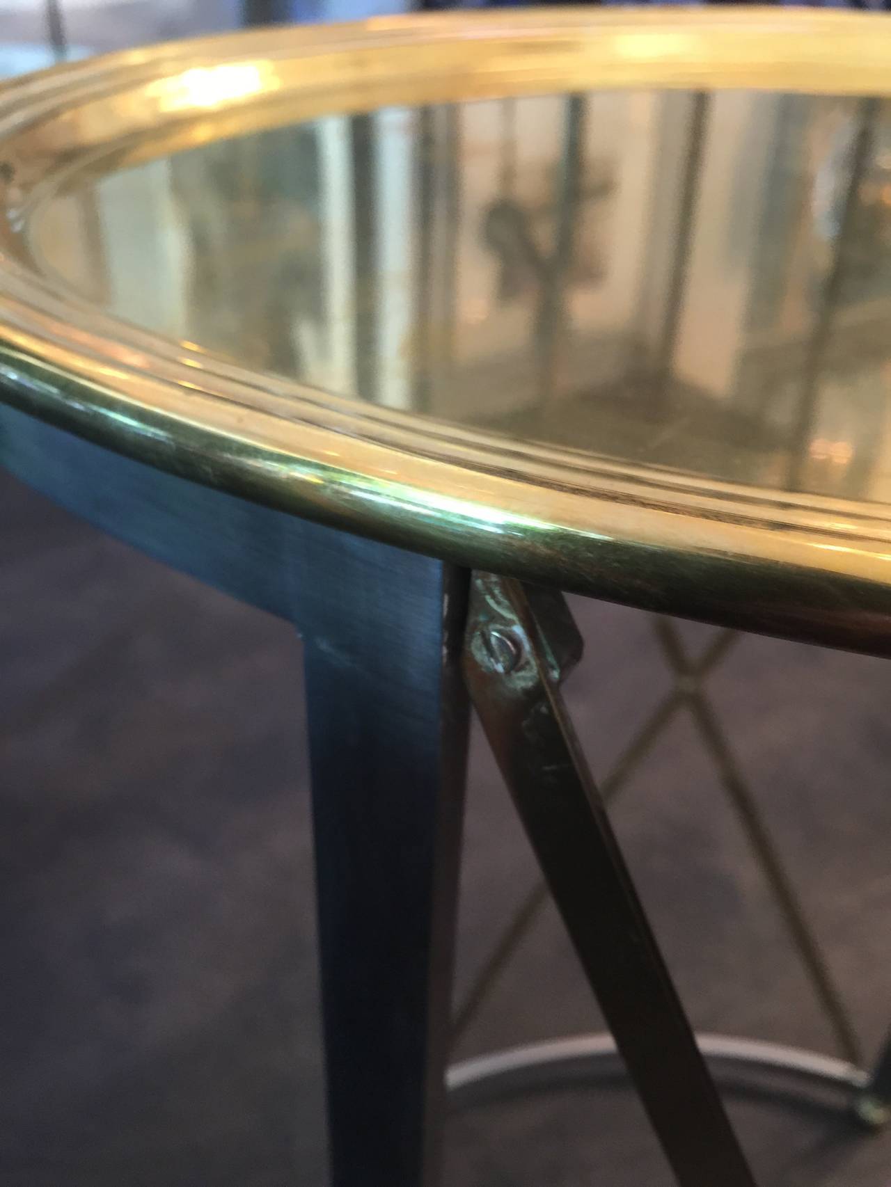 Maison Jansen Brushed Steel and Brass Tray Table In Good Condition In East Hampton, NY