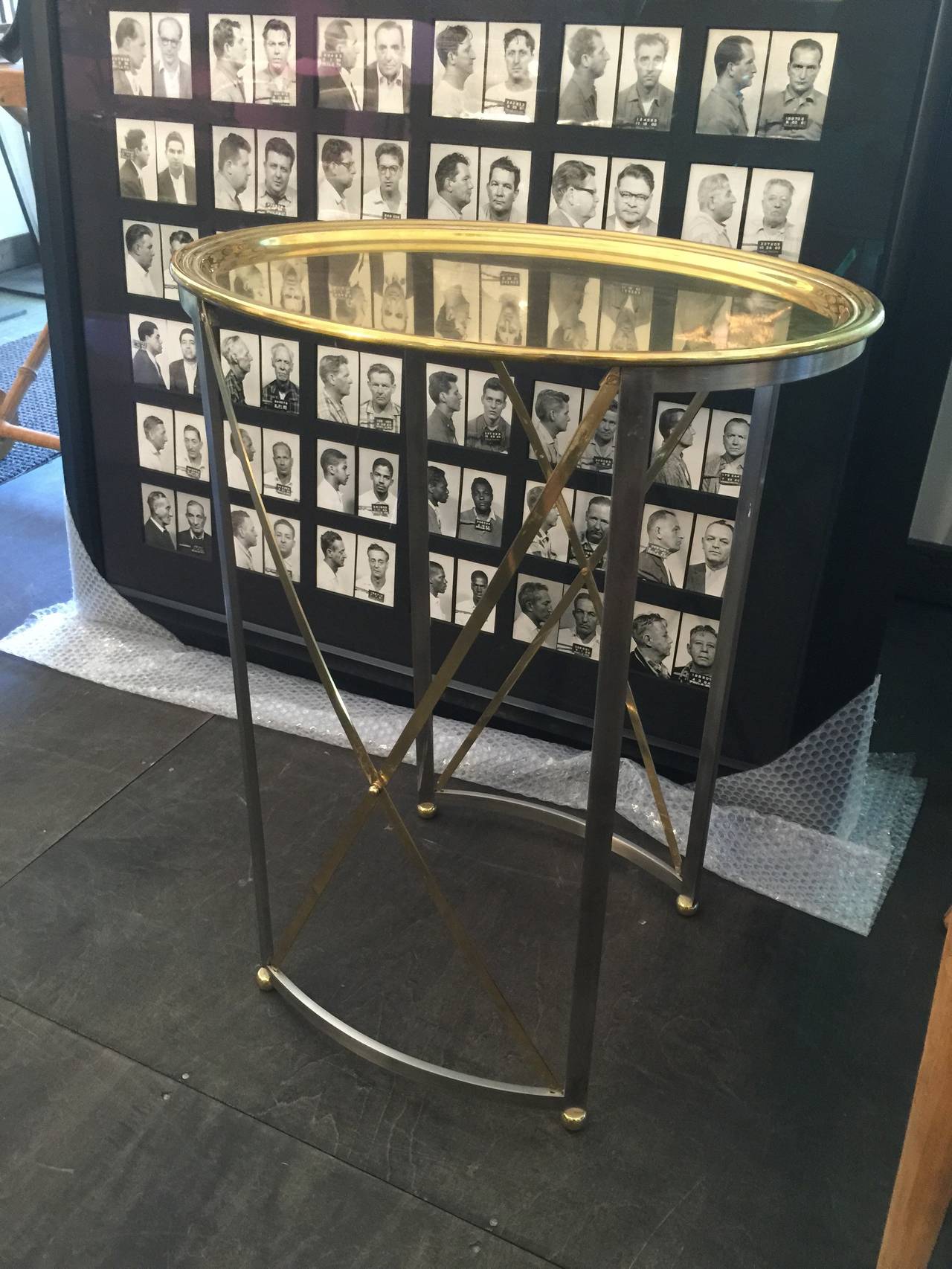 French Maison Jansen Brushed Steel and Brass Tray Table