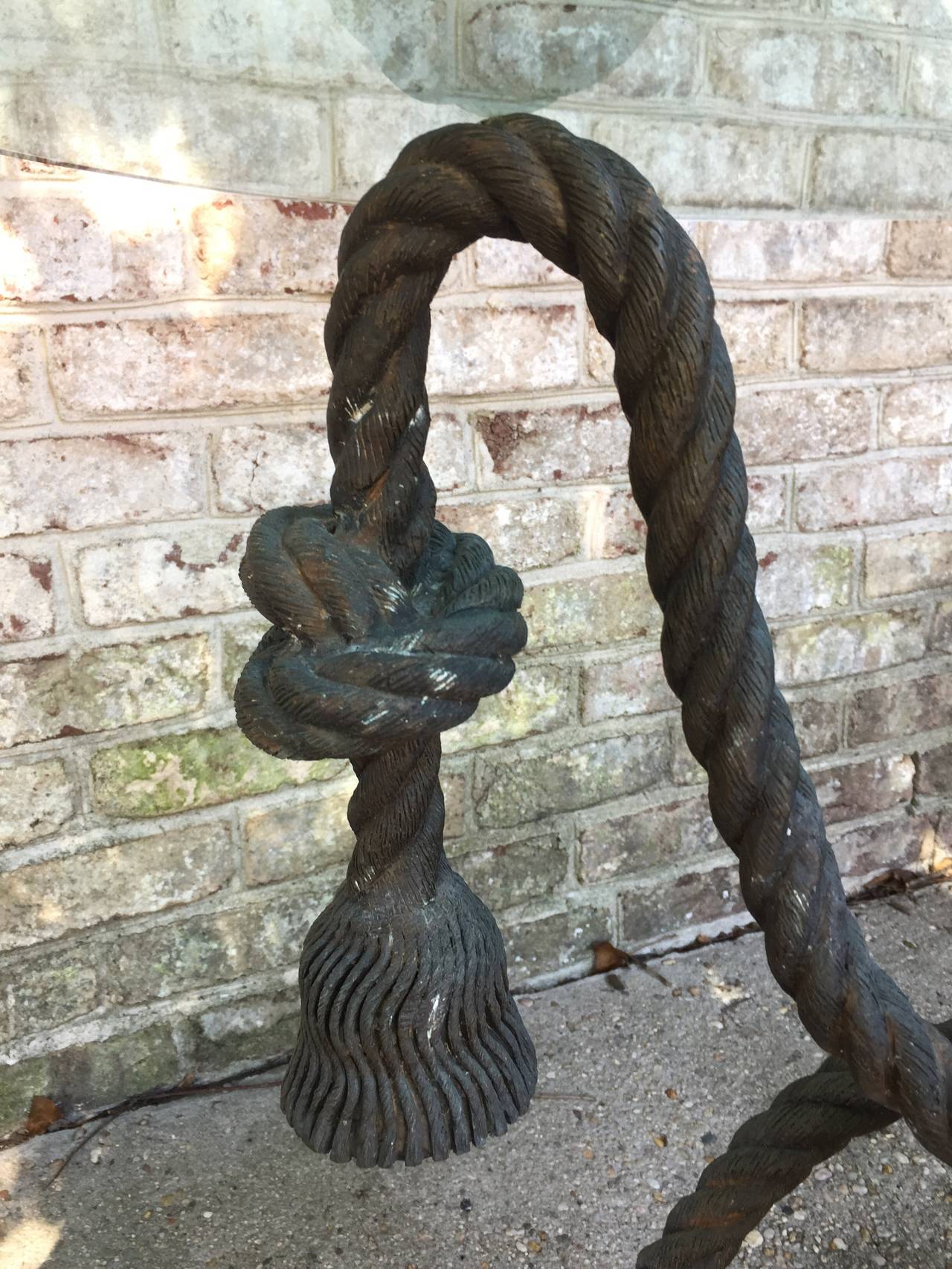 Glass Important Detailed Bronze Tasselled Rope Table or Gueridon For Sale