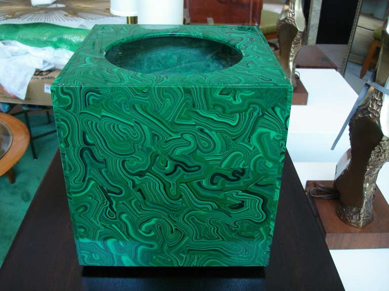 Faux Malachite Resin Waste Basket