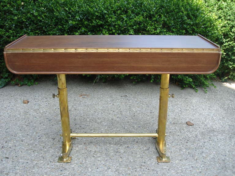 Adjustable Yacht Brass and Walnut Console Table 2