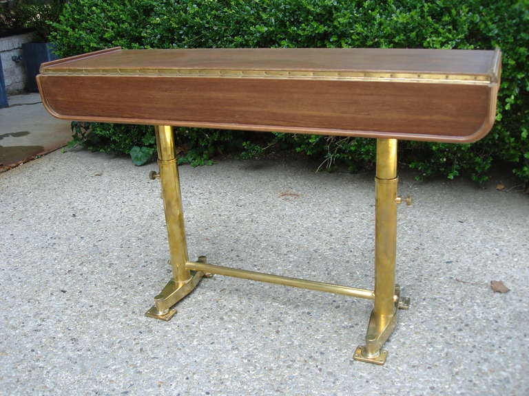 French Adjustable Yacht Brass and Walnut Console Table