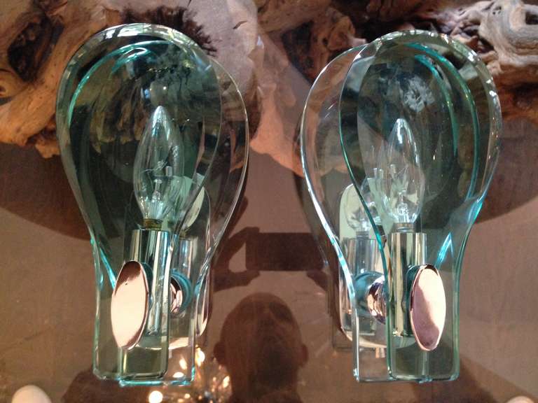 Pair of Italian Faceted Glass Wall Lights a la Fontana Arte 1