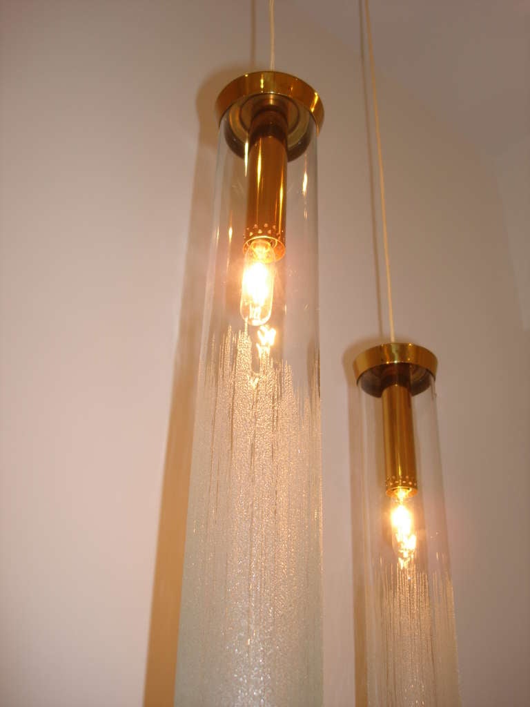 Mid-20th Century Vintage German 3-Diffuser Blown Glass Hanging Light For Sale