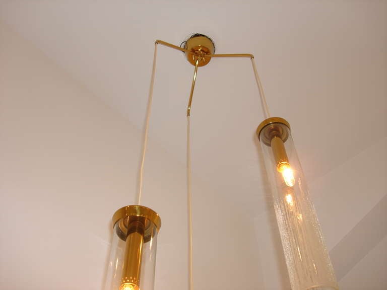 Vintage German 3-Diffuser Blown Glass Hanging Light In Good Condition For Sale In East Hampton, NY