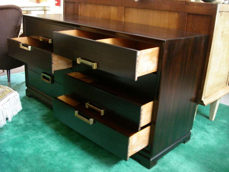 Vintage 8-Drawer Dresser w/ Modernist Brass Hardware In Excellent Condition In East Hampton, NY