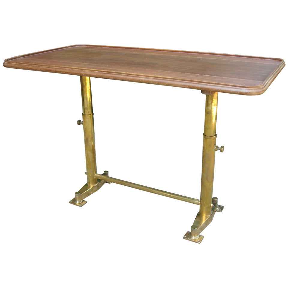 Adjustable Yacht Brass and Walnut Console Table