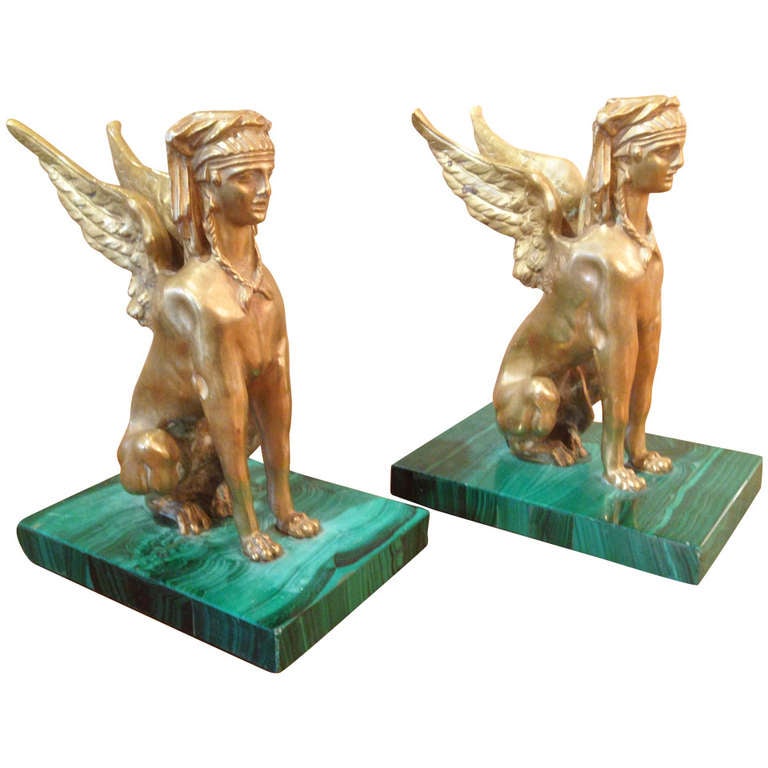 A Pair of Antique Egyptian Sphinx Sculptures For Sale at 1stdibs