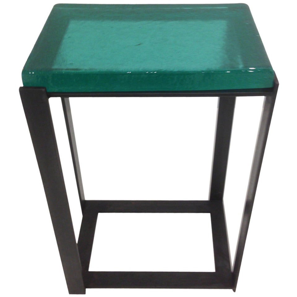 Exceptional Hand Molded Colored Glass Top Side Tables