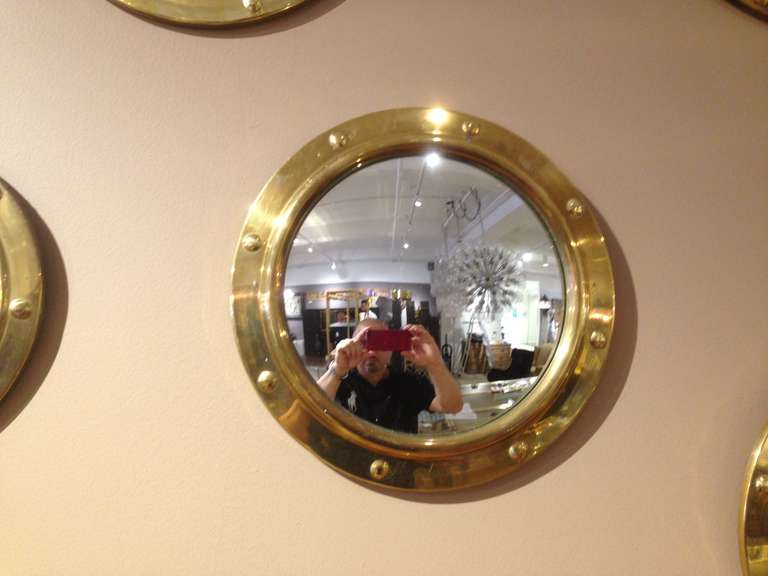 English Grouping of Vintage Convex Brass Porthole Mirrors