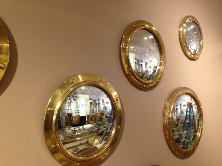 Grouping of Vintage Convex Brass Porthole Mirrors In Excellent Condition In East Hampton, NY