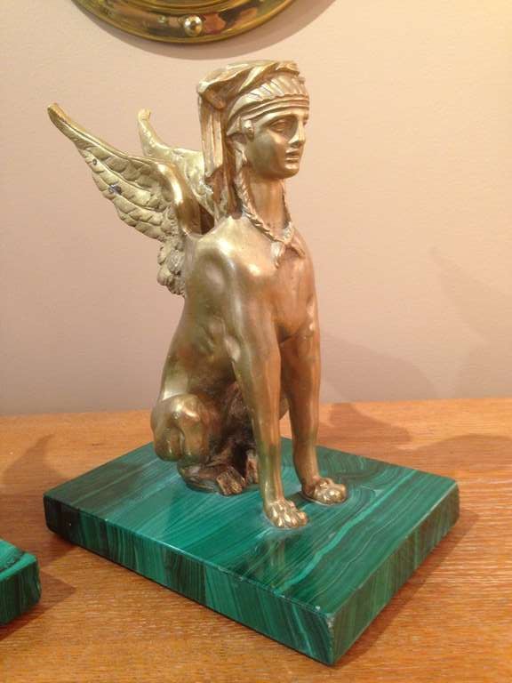 Bronze Pair of Antique Egyptian Sphinx Sculptures