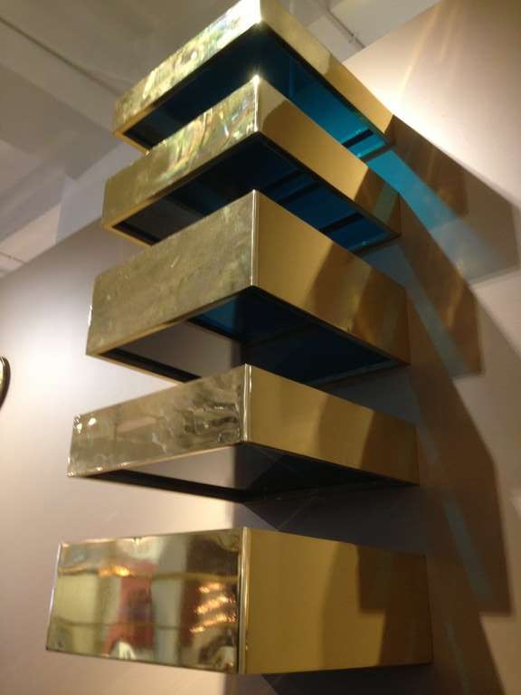 Brass and Lucite Wall Sculpture Installation "Seven Seas" For Sale at