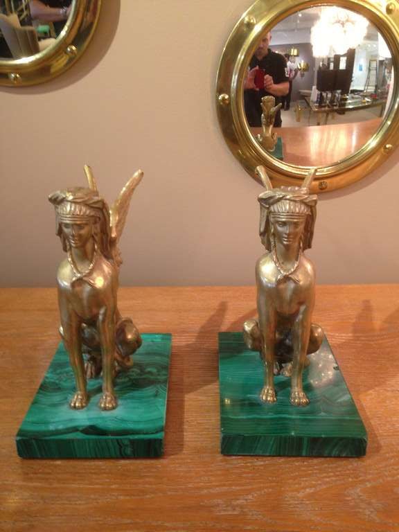 French Pair of Antique Egyptian Sphinx Sculptures