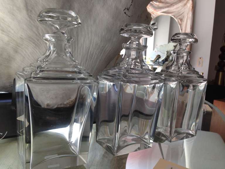 Mid-20th Century Art Deco Thick Crystal Decanters For Sale