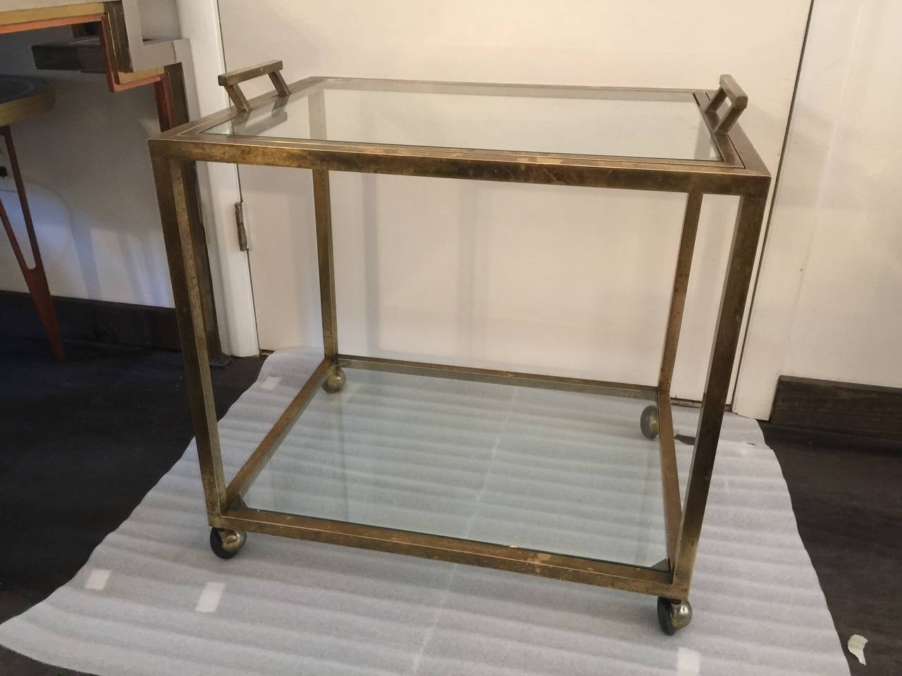 Mid-20th Century Art Deco Style Patinated Brass Drinks Cart