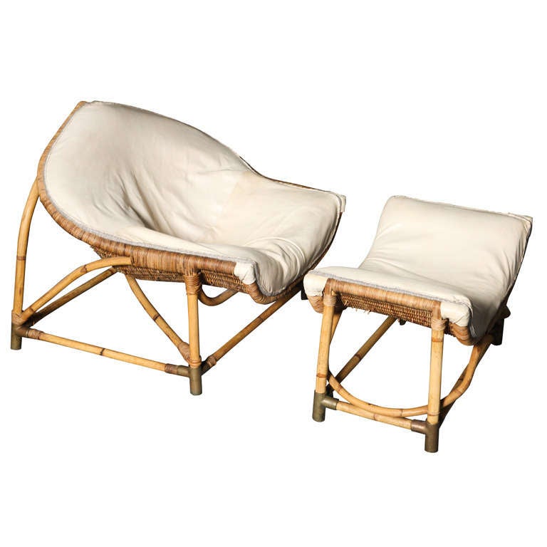 Bamboo and Rattan Occasional Chair and Ottoman at 1stDibs bamboo