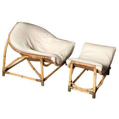 Bamboo & Rattan Occasional Chair and Ottoman