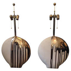 Ceramic Table Lamps with Bronze Metallic Drip Glaze
