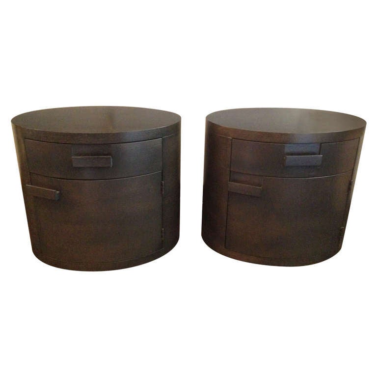 Pair of Beautiful Ebonized Oak Oval Nightstands at 1stdibs