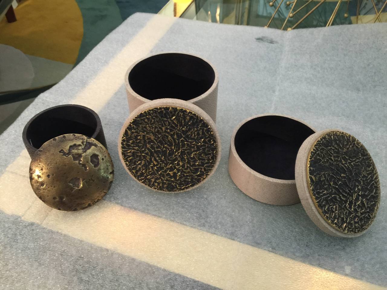 Collection of Shagreen and Bronze Lid Boxes