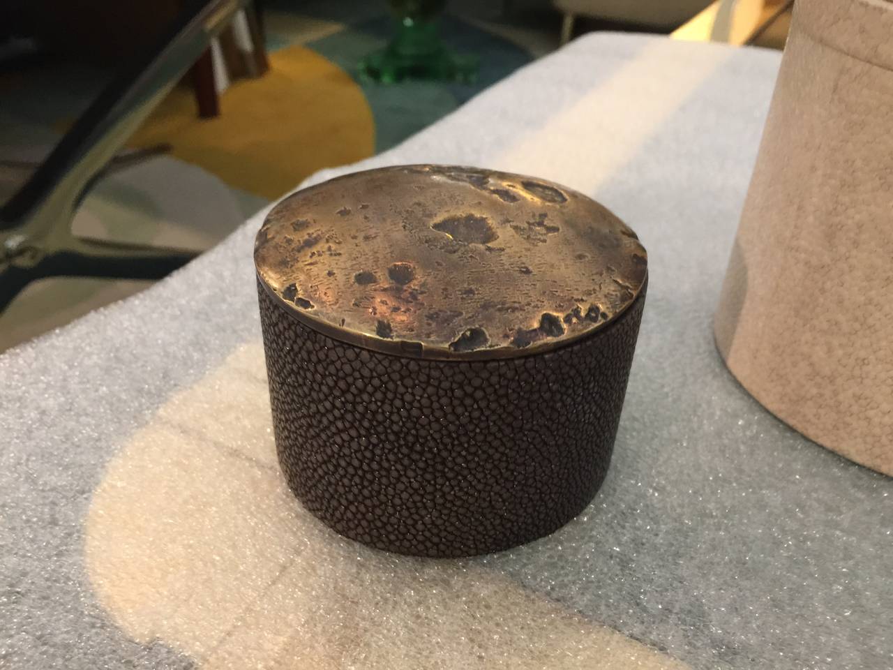 French Collection of Shagreen and Bronze Lid Boxes
