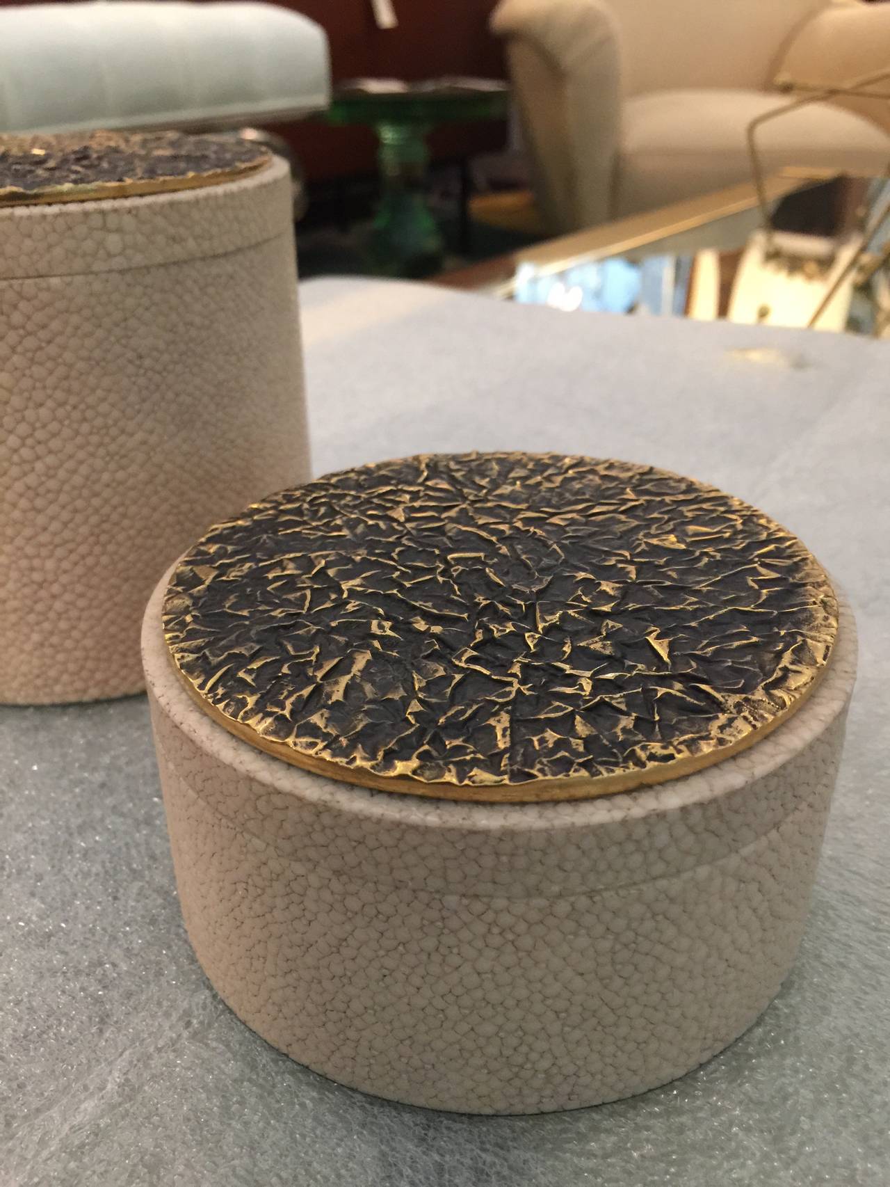 Collection of Shagreen and Bronze Lid Boxes In Excellent Condition In East Hampton, NY