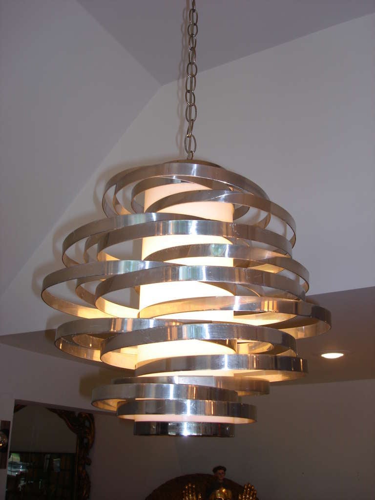 Italian Polished Aluminum Light Fixture by Max Sauze for Sciolari