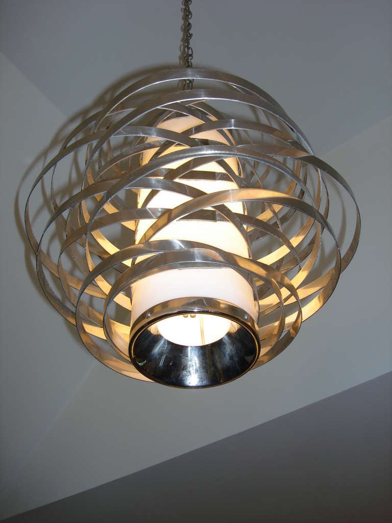 Polished Aluminum Light Fixture by Max Sauze for Sciolari In Excellent Condition In North Miami, FL