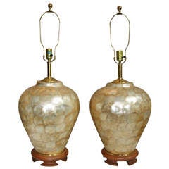 Vintage Pair of Oversized Abalone Covered Table Lamps